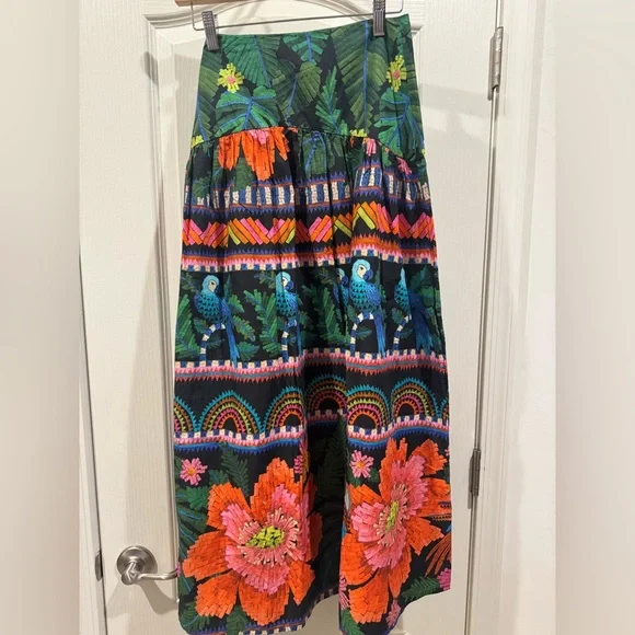 Farm Rio by Anthropologie Printed Maxi Skirt Multicolor Parrot Size Small - Picture 2 of 7